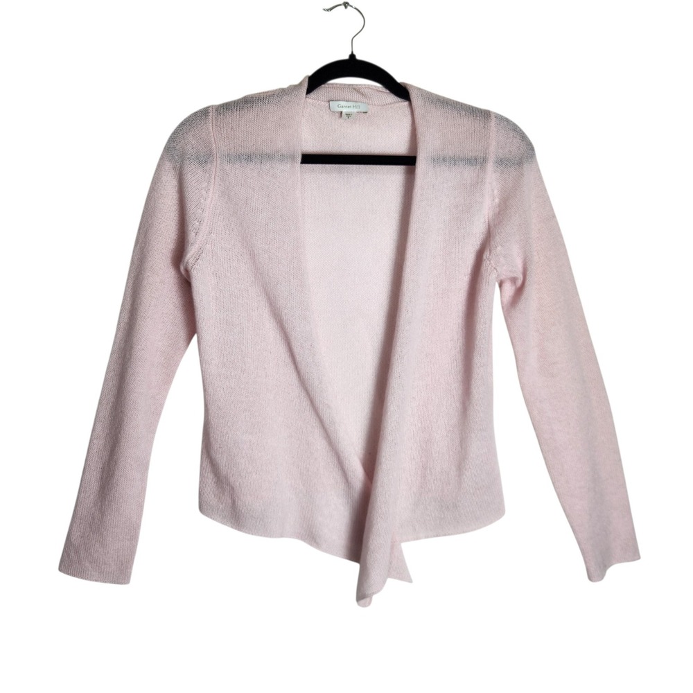 Garnet Hill Pink 100% Cashmere Open Front Draped Asymmetrical Cardigan Sweater S